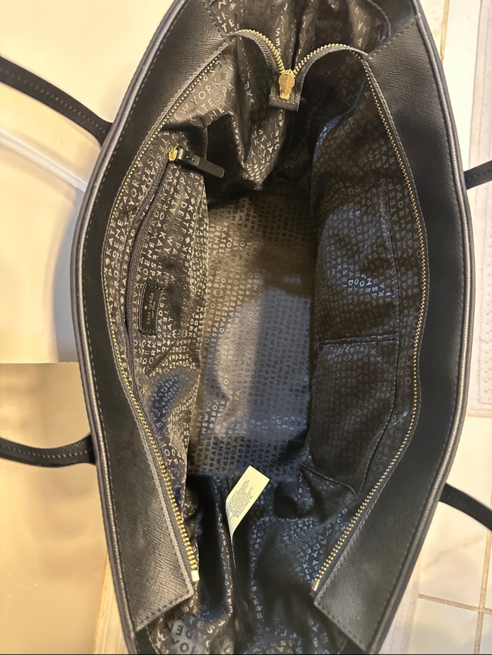 kate spade black nylon tote with gold logo plaque - Picture 4 of 6